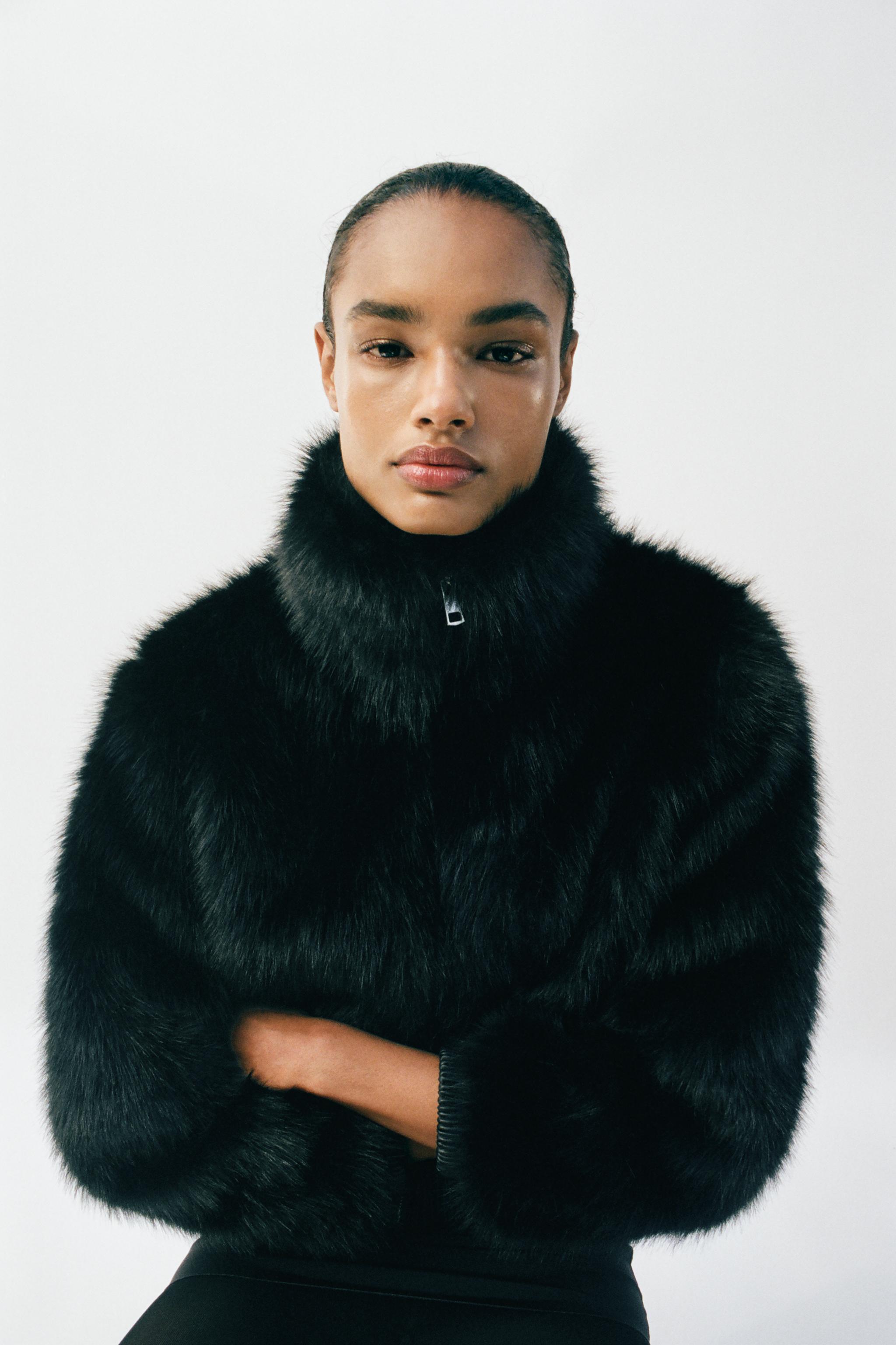 FAUX FUR HIGH COLLAR BOMBER JACKET